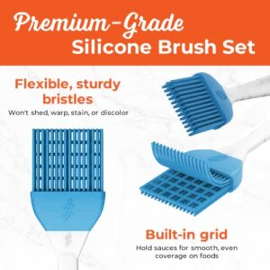 M KITCHEN WORLD Silicone Pastry Brush for Cooking 2 Pieces - Rubber Basting Brush with Grid, Kitchen Brushes Utensils for Food Sauce Butter Oil BBQ Spreading - Blue