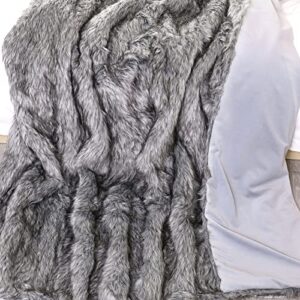 Luxury Fake Fox Fur Throw Blanket Fox Faux Fur Throw Blanket Gray 79"x90" Queen Size Fake Fur Throw Blanket