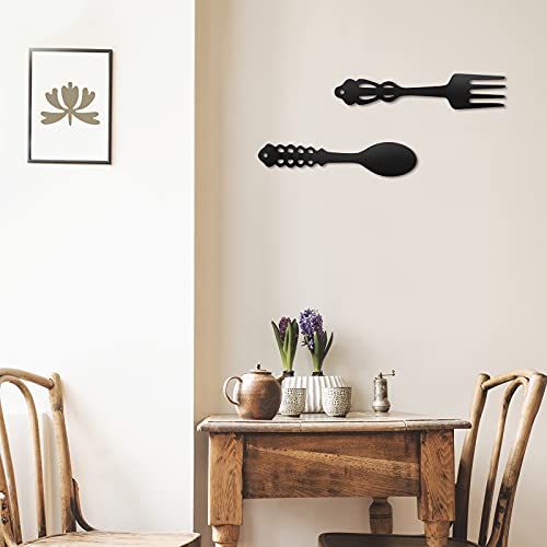 2 Pieces Metal Fork Spoon Wall Decor Big Black Fork Spoon Sign Metal Large Kitchen Rustic Decor Spoon Shaped Wall Sign Fork Shaped Hanging Sign Farmhouse Kitchen Wall Decors for Home Kitchen Decor