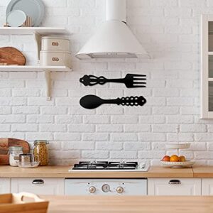 2 Pieces Metal Fork Spoon Wall Decor Big Black Fork Spoon Sign Metal Large Kitchen Rustic Decor Spoon Shaped Wall Sign Fork Shaped Hanging Sign Farmhouse Kitchen Wall Decors for Home Kitchen Decor