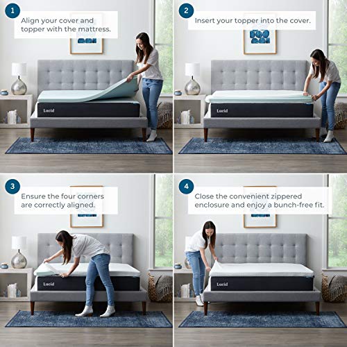 Lucid 2 Inch Mattress Topper Cover Full – Cover For Mattress Topper - Mattress Topper Cover with Zipper – Twin Mattress Cover - Cover Only