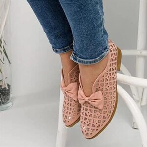 Closed Toe Casual Slip On Sandals for Women Flat,Pointed Toe Breathable Hollow Out Low Chunky Heel Shoes (Pink, 7)