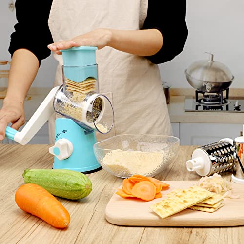 YNNICO Rotary Cheese Grater - Manual Mandoline Slicer with Non-slip Suction Base, Vegetable Slicer Nuts Grinder Cheese Shredder with Clean Brush