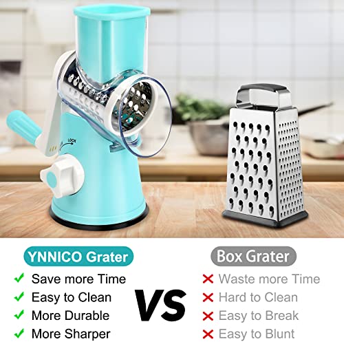 YNNICO Rotary Cheese Grater - Manual Mandoline Slicer with Non-slip Suction Base, Vegetable Slicer Nuts Grinder Cheese Shredder with Clean Brush