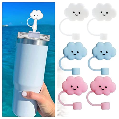 AMADIZ 6Pcs Cloud Straw Tip Covers Compatible with Stanley 20&30&40 Oz Tumbler Cups, Food Grade Reusable Silicone Straw Lids for 6-8 mm Straws, Stanley Cups Accessories, Anti-dust (Colorful)