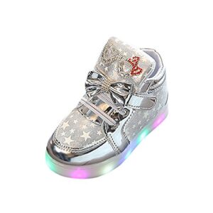 boy shoes size 6 toddler baby fashion star luminous child casual colorful light shoes (sliver, 30)