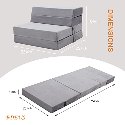 BDEUS Velvet Folding Mattress Folding Sofa 4" Breathable High-Density Foam Mattress Topper, Portable Guest Bed with Removable&Washable Cover