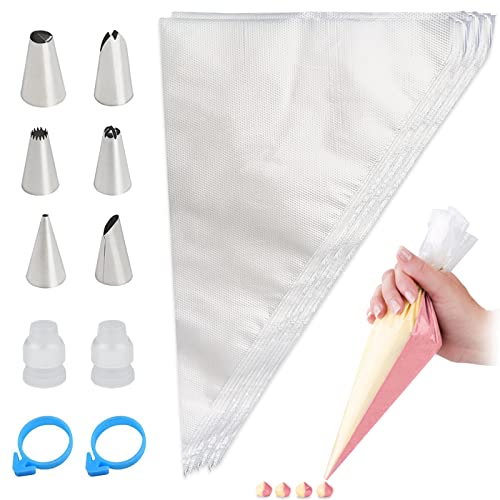 Disposable Piping Bags and Tips Set -100 Pieces 12 Inch Thickened Icing Bags and Tips Set for Pastry, Icing, and Chocolate Covered Strawberries Supplies - Includes Piping Tips Set