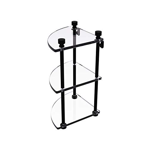 Allied Brass FT-6 Foxtrot Collection Three Tier Corner Glass Shelf, Matte Black