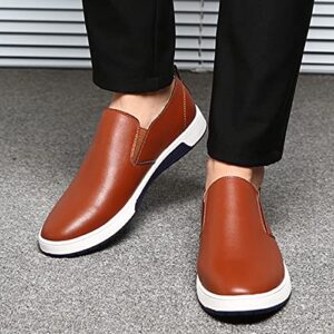 Mens Casual Shoes Sneakers Loafers Comfort Walking Shoes Business Work Office Dress Summer Leather Shoes (Brown, 8.5)