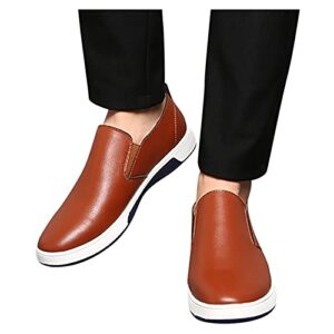 Mens Casual Shoes Sneakers Loafers Comfort Walking Shoes Business Work Office Dress Summer Leather Shoes (Brown, 8.5)