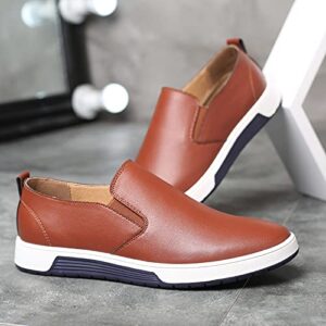 Mens Casual Shoes Sneakers Loafers Comfort Walking Shoes Business Work Office Dress Summer Leather Shoes (Brown, 8.5)