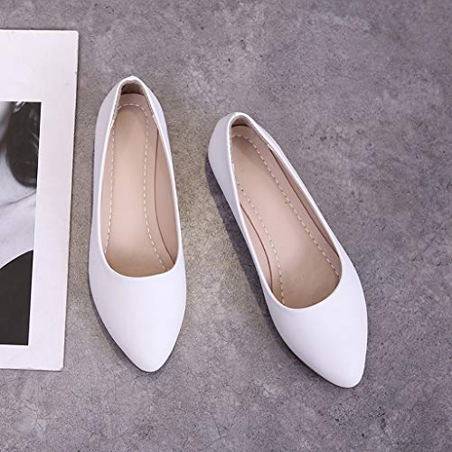 Women's Comfortable Flat Shoes Casual Dress Office Shoes Pointed Toe Slip on Shoes Pointed Toe Ballet Flat Shoes (White, 7.5)