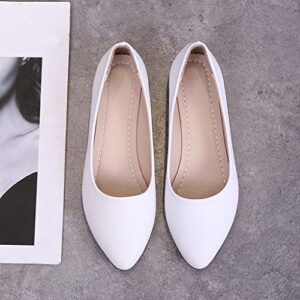 Women's Comfortable Flat Shoes Casual Dress Office Shoes Pointed Toe Slip on Shoes Pointed Toe Ballet Flat Shoes (White, 7.5)