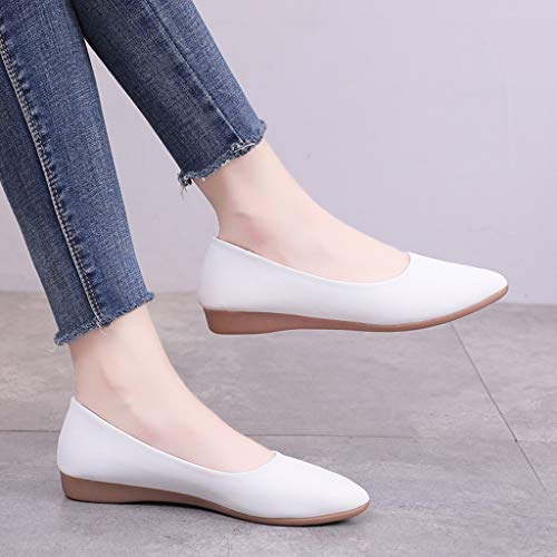 Women's Comfortable Flat Shoes Casual Dress Office Shoes Pointed Toe Slip on Shoes Pointed Toe Ballet Flat Shoes (White, 7.5)