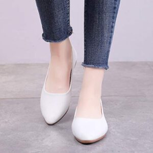 Women's Comfortable Flat Shoes Casual Dress Office Shoes Pointed Toe Slip on Shoes Pointed Toe Ballet Flat Shoes (White, 7.5)