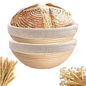 bread banneton proofing basket 9inch: round sourdough proofing basket for artisan bread making for professional and home bakers set of 2