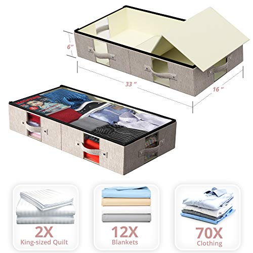 Underbed Storage Container / Closet Organizer/ Storage Bins For Underbed Storage or Bedroom Organization | 4 Handles & 4 Windows | 2 Pack |