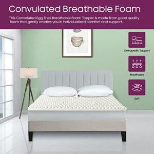 Mayton 1-Inch High Density Convoluted Egg Shell Breathable Foam Topper,Adds Comfort to Mattress, Queen Size