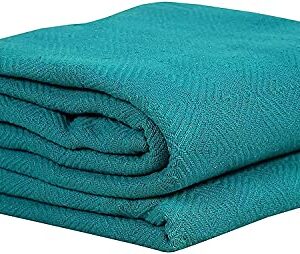 Cotton Throw Blanket Queen Size for Bed - Diamond Weave Blankets, Teal Soft Lightweight Woven Throw Blankets for Couch Bed Sofa Travel 100% Cotton Blankets & Throws - 90x90 inches