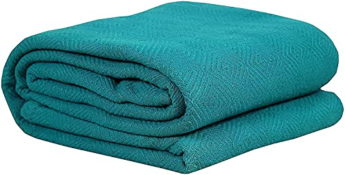 Cotton Throw Blanket Queen Size for Bed - Diamond Weave Blankets, Teal Soft Lightweight Woven Throw Blankets for Couch Bed Sofa Travel 100% Cotton Blankets & Throws - 90x90 inches