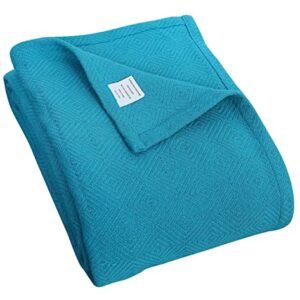 Cotton Throw Blanket Queen Size for Bed - Diamond Weave Blankets, Teal Soft Lightweight Woven Throw Blankets for Couch Bed Sofa Travel 100% Cotton Blankets & Throws - 90x90 inches