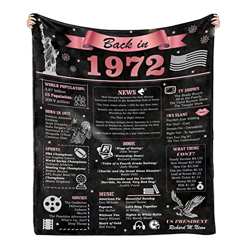 50th Birthday Blanket Gift for Women or Men Blanket, 60 * 79 inches Back in 1972 Blanket 50th Birthday Blanket Anniversary/Weeding/Decorations/Weeding Gift for Wife, Husband, Mom or Dad(1972 red)