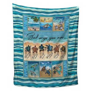 bedmust blue sea turtle flannel throw blanket god says you are unique special lovely ocean turtle blanket nautical sea beach animal jellyfish blanket bedroom decor baby 30x40 inches