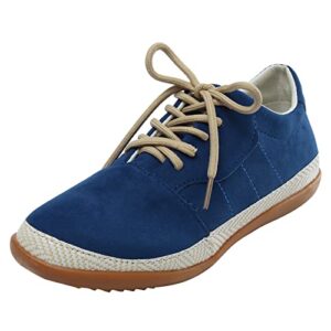womens soft-toe sneakers slip on wide single up women shoes lace casual suede toe breathable comfortable flat (blue, 8)