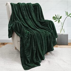 pavilia cozy fleece blanket throw | fuzzy, super soft, plush, luxury flannel throw | warm ribbed microfiber blanket for sofa couch bed (emerald green, 50x60 inches)