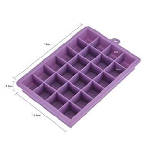 Ice Cube Tray, Silicone Square Ice Trays Easy Release Stackable Ice Cube Mold with Removable Lid, 24 Cavity (2 Pack, Purple)