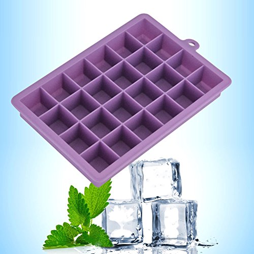 Ice Cube Tray, Silicone Square Ice Trays Easy Release Stackable Ice Cube Mold with Removable Lid, 24 Cavity (2 Pack, Purple)