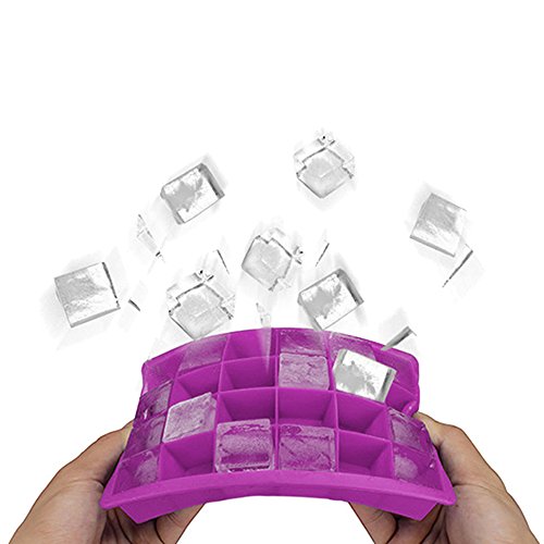 Ice Cube Tray, Silicone Square Ice Trays Easy Release Stackable Ice Cube Mold with Removable Lid, 24 Cavity (2 Pack, Purple)