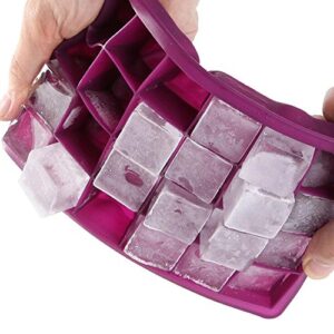 Ice Cube Tray, Silicone Square Ice Trays Easy Release Stackable Ice Cube Mold with Removable Lid, 24 Cavity (2 Pack, Purple)