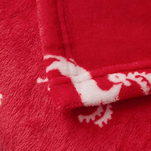 FY FIBER HOUSE Christmas Home Decor Flannel Fleece Throw Blanket for Couch Sofa with Reindeer Print，50"X60", Red