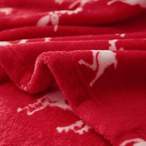 FY FIBER HOUSE Christmas Home Decor Flannel Fleece Throw Blanket for Couch Sofa with Reindeer Print，50"X60", Red