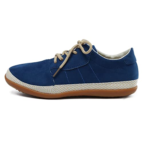 Soft-Toe Women Sneakers Slip On Wide Single Up Women Shoes Lace Casual Suede Toe Breathable Comfortable Flat (Blue, 9)