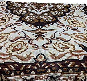 DaDa Bedding Elegant Persian Style Rug Tapestry Throw Blanket - Royal Ornate Golden Opulence w/Fringe Tassels - Decorative Damask Floral Cottage Woven Needle Stitched Design - 50” x 60” (7175)