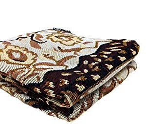 DaDa Bedding Elegant Persian Style Rug Tapestry Throw Blanket - Royal Ornate Golden Opulence w/Fringe Tassels - Decorative Damask Floral Cottage Woven Needle Stitched Design - 50” x 60” (7175)