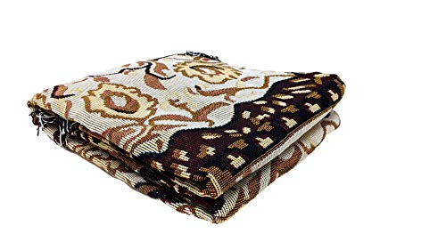 DaDa Bedding Elegant Persian Style Rug Tapestry Throw Blanket - Royal Ornate Golden Opulence w/Fringe Tassels - Decorative Damask Floral Cottage Woven Needle Stitched Design - 50” x 60” (7175)