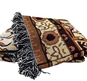 DaDa Bedding Elegant Persian Style Rug Tapestry Throw Blanket - Royal Ornate Golden Opulence w/Fringe Tassels - Decorative Damask Floral Cottage Woven Needle Stitched Design - 50” x 60” (7175)