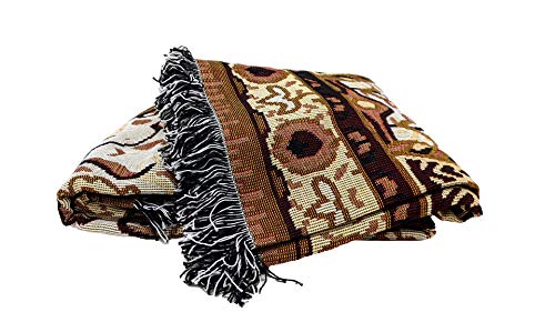 DaDa Bedding Elegant Persian Style Rug Tapestry Throw Blanket - Royal Ornate Golden Opulence w/Fringe Tassels - Decorative Damask Floral Cottage Woven Needle Stitched Design - 50” x 60” (7175)