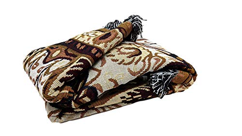 DaDa Bedding Elegant Persian Style Rug Tapestry Throw Blanket - Royal Ornate Golden Opulence w/Fringe Tassels - Decorative Damask Floral Cottage Woven Needle Stitched Design - 50” x 60” (7175)