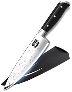utopia kitchen 8 inch chef knife cooking knife carbon stainless steel kitchen knife with sheath and ergonomic handle - chopping knife for professional use (black)
