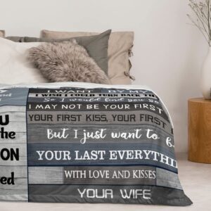 POQUSH Gift for Him/Husband/Men,Husband Birthday Gift, Fathers Day Anniversary Valentines Gifts for Husband, Husband Gifts from Wife, Romantic Presents I Love You Gifts Blanket 60''x50''