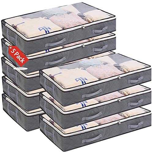 Vieshful 8 Pack Underbed Storage Bags 75L Foldable Clothes Bag Large Capacity Storage Containers with Clear Window Reinforced Handles Zippered Organizer Non-Woven for Comforters Blankets Bedding Stora