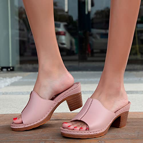 Sandals for Women Size 5 Fashion Devil Movie Fashion Show Luxury High Heels Women's Shoes Comfortable Slippers Leather (Pink, 8)