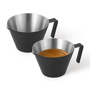 mhw-3bomber espresso measuring cup with handle 2 pack double shot espresso cups 2oz stainless steel espresso pouring cup for barista coffee espresso accessories (matte black) g5141b*2