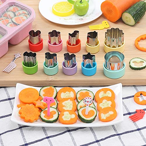 Sandwich Cutter and Sealer Set,14 Pcs Uncrustables Maker Bread Cutters DIY Cookie Cutters Fruit Vegetable Cutter Shapes for Kids Boys & Girls Bento Lunch Box with 16 pcs Animal Food Picks