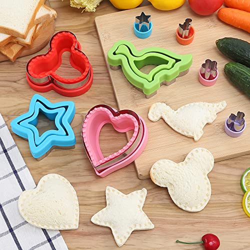 Sandwich Cutter and Sealer Set,14 Pcs Uncrustables Maker Bread Cutters DIY Cookie Cutters Fruit Vegetable Cutter Shapes for Kids Boys & Girls Bento Lunch Box with 16 pcs Animal Food Picks